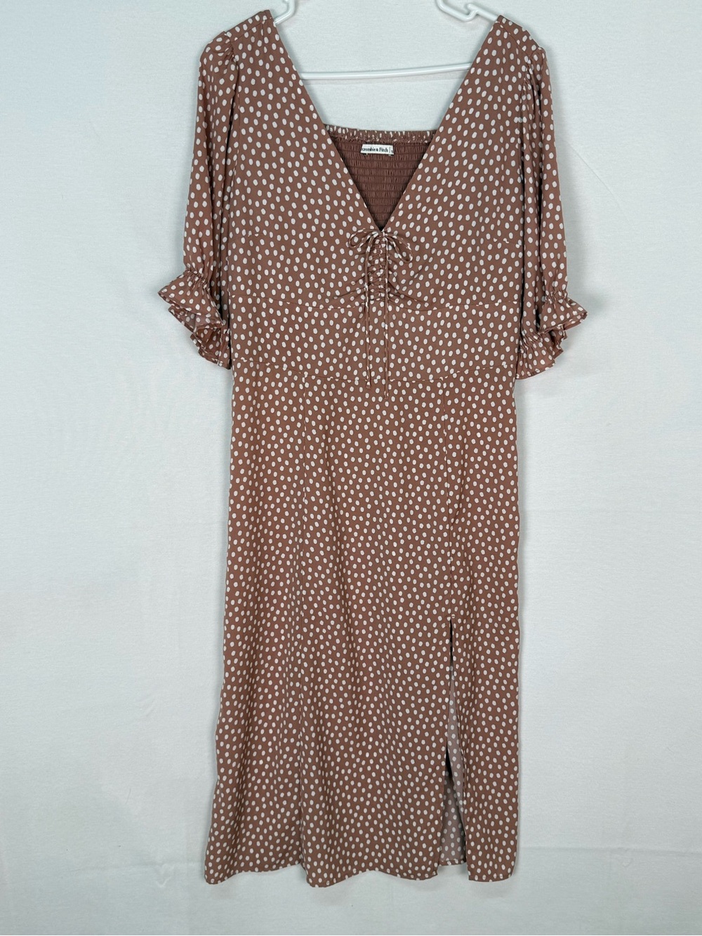 Abercrombie & Fitch Brown Polka Dot V-Neck Midi Dress